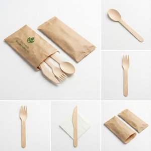 Ensemble de <span class=keywords><strong>couverts</strong></span> jetables en <span class=keywords><strong>bambou</strong></span> sans plastique avec emballage en papier kraft et serviette pour la livraison - Product Image 3