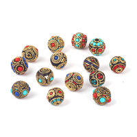 Vente en gros 15mm cuivre Micro pavé népal cuivre fait à la main bricolage perle en vrac avec bijoux accessoires pièces perles d'espacement