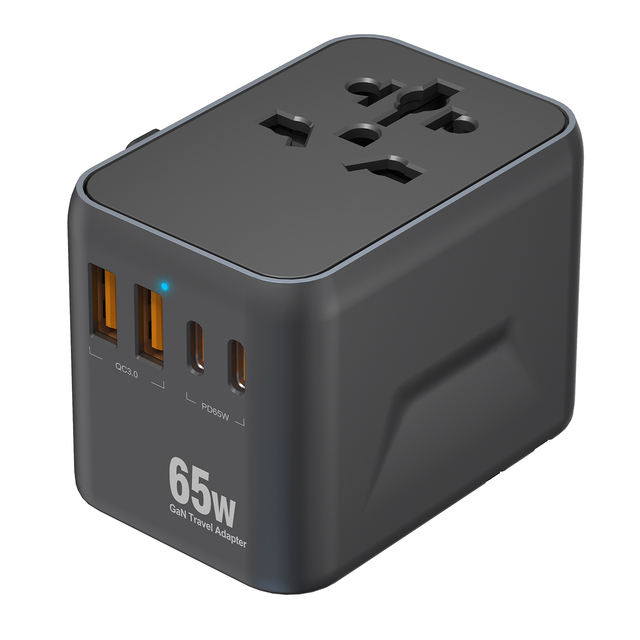 GaN PD65W International Power Travel Adapter with PD & QC 3.0 Dual USB-C 2 USB