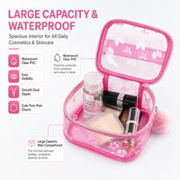 Pochette cosmétique transparente en PVC personnalisable avec pompon, mini trousse de maquillage mignonne, étanche pour le voyage