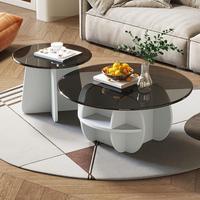 Mesa de Centro Moderna de Vidrio Templado para Sala de Estar, Combinación de Patas Circulares de Madera, Mesa Auxiliar para Balcón