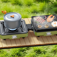 Réchaud de camping à 2 brûleurs avec pare-vent, 20000 BTU, ensemble de réchaud de camping au propane, réchaud à gaz portable pliable