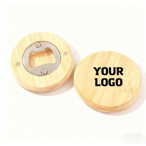 Jw2968 Custom Logo Promotional <b>Fridge</b> Magnet <b>Beer</b> Blank Round Shape Wooden Bottle Opener for Home Decoration - Product Image 1