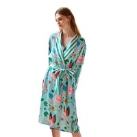 [Flamingo] Bata de Seda de Hielo Elegante y de Diseño Exclusivo para Mujer, Manga Larga, Ideal para Verano, Primavera y Otoño, Transpirable, Ropa para el Hogar
