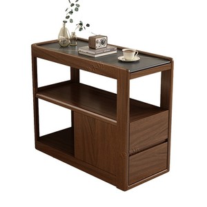 <b>Solid</b> <b>Wood</b> Side <b>Table</b> With Wheels Marble <b>Top</b> Multifunctional Living Room Coffee <b>Table</b> Storage Cabinet Small Mobile Trolley - Product Image 5