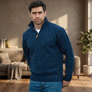 Pulls tricotés décontractés pour hommes en mohair/acrylique à col roulé avec fermeture éclair, motif lettres, manches longues, pour l'automne - Product Image 3