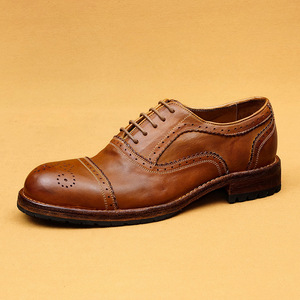 Chaussures habillées en cuir véritable pour hommes, bout rond, à lacets, couleur unie, semelle extérieure en caoutchouc antidérapante, pour le travail et les mariages, toutes saisons - Product Image 2