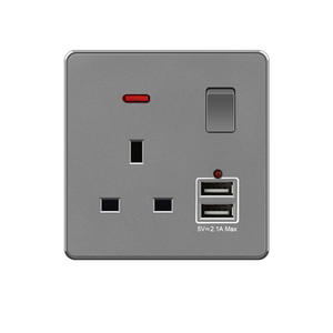 Enchufe de 13A conmutado estándar del Reino Unido con 2 puertos USB, panel de PC esmerilado gris Iluminación eléctrica Enchufes de interruptores de pared - Product Image 1