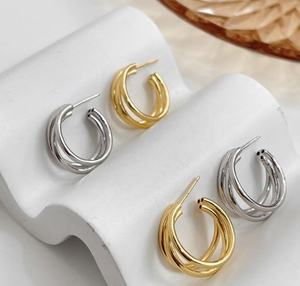 <b>Real</b> 925 Sterling <b>Silver</b> Minimalist Gold Plated Ear Buckle for Women Punk Unisex <b>Hoop</b> <b>Earring</b> Jewelry Accessories - Product Image 3