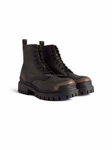 Chaussures habillées en cuir de taureau vieilli brun à bout rond effet usé, bottes <span class=keywords><strong>Chelsea</strong></span> unisexes pour hommes effet usé - Product Image 5