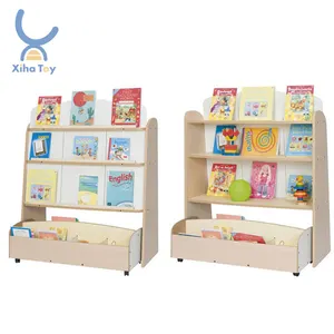 XIHA Montessori-estantería de madera de abedul para niños, 4 estantes, librería de un solo lado, librería de madera, estante para revistas