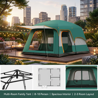 Tente de camping portable pour l'été, randonnée, extérieur, 3-4 personnes, deux chambres, un salon, respirante, ensemble complet, quatre saisons