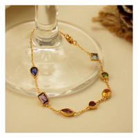 Bracciali Vintage Delicati in Argento Sterling 925 Placcato Oro 18k con Charm in Pietre Irregolari Miste Colorate Arcobaleno