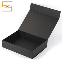 Boîte cadeau en carton noir pliable magnétique personnalisée de luxe, papier artistique, revêtement UV, laminage mat pour l'emballage de vêtements, emballage cadeau en papier