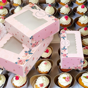 Cupcake <b>Box</b> Window Pink Wholesale Cardboard Wedding Favor <b>Party</b> Gift Matt Lamination Biodegradable Foldable Paperboard <b>Box</b> Model - Product Image 2