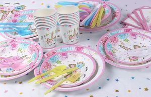 164PCS <strong>Unicorn</strong> <strong>Party</strong> <strong>Supplies</strong> Serve 16 Happy Birthday Banner Backdrop Balloons Hats Plates Table Cloth X0321 - Product Image 4