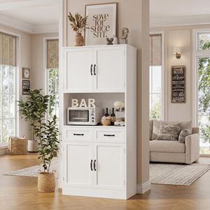 Gabinete de Almacenamiento de Cocina Moderno SENYU, Color Blanco, con Estante Abierto y Cajones para Organización de Despensa - Product Image 6