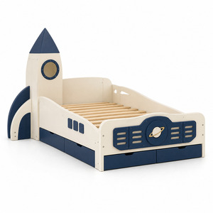 Letto singolo <span class=keywords><strong>a</strong></span> forma di razzo in legno massello <span class=keywords><strong>a</strong></span> tema spaziale con cassetti contenitore sotto il letto e base <span class=keywords><strong>a</strong></span> doghe, colori opzionali, per bambini - Product Image 4