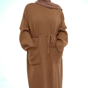 Loriya mới hồi giáo quần áo mùa đông áo len abaya Áo Len Polyester hỗn hợp đóng abaya phụ nữ hồi giáo ăn mặc với túi phía trước - Product Image 4