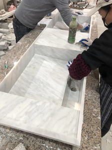 Encimera de Mármol Blanco de Carrara de Lujo, Lavabo de Baño Moderno y Elegante, Encimera de Piedra Duradera, Muebles de Piedra Natural para Villa - Product Image 4