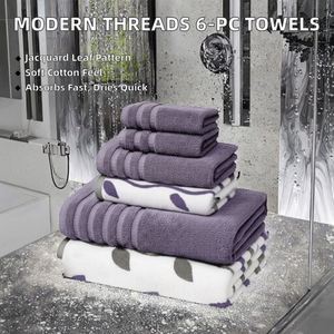 Modern Threads Organic Vines 6-Piece 100% Cotton <b>Towel</b> <b>Set</b> Striped Leaf Print Yarn Dyed Jacquard Includes 2 <b>Bath</b> <b>Towels</b> - Product Image 2
