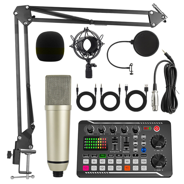 Youtube Tiktok Social Media Influencer Live Set with Audio Sound Card Mixer Stand Condenser Mic Phone PC Podcast Equipment Kit