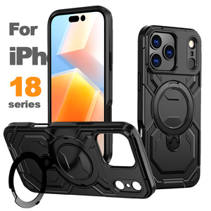 Coque antichoc en TPU avec béquille et chargement sans fil pour iPhone 17, 16e, 15, 14, 13, 17 Air, 18 <span class=keywords><strong>Pro</strong></span> <span class=keywords><strong>Max</strong></span> – Housse arrière magnétique noire - Product Image 1