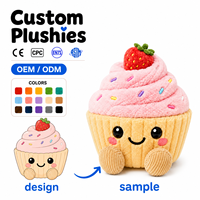 Peluche personnalisable en forme de cupcake fraise, jouet en peluche de dessert de boulangerie haut de gamme, poupée en coton PP super douce, cadeau OEM ODM