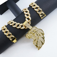 2025 nouveauté glacé 15mm largeur cubain lien chaîne Hip Hop alliage et Bling strass tête de lion pendentif collier