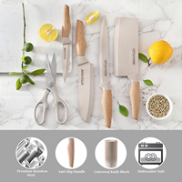Ensemble de couteaux de cuisine 6 pièces en acier inoxydable mat de luxe moderne avec ciseaux et bloc de rangement en bois pour la cuisson et la découpe
