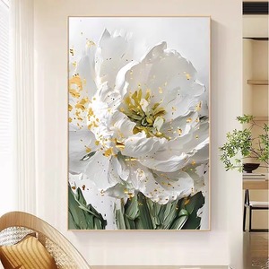 Décoration murale de fleurs abstraites et élégantes encadrées en or pour la maison, le bureau, grande impression <span class=keywords><strong>simple</strong></span>, peinture florale en cristal suspendue en 3D sur porcelaine - Product Image 3