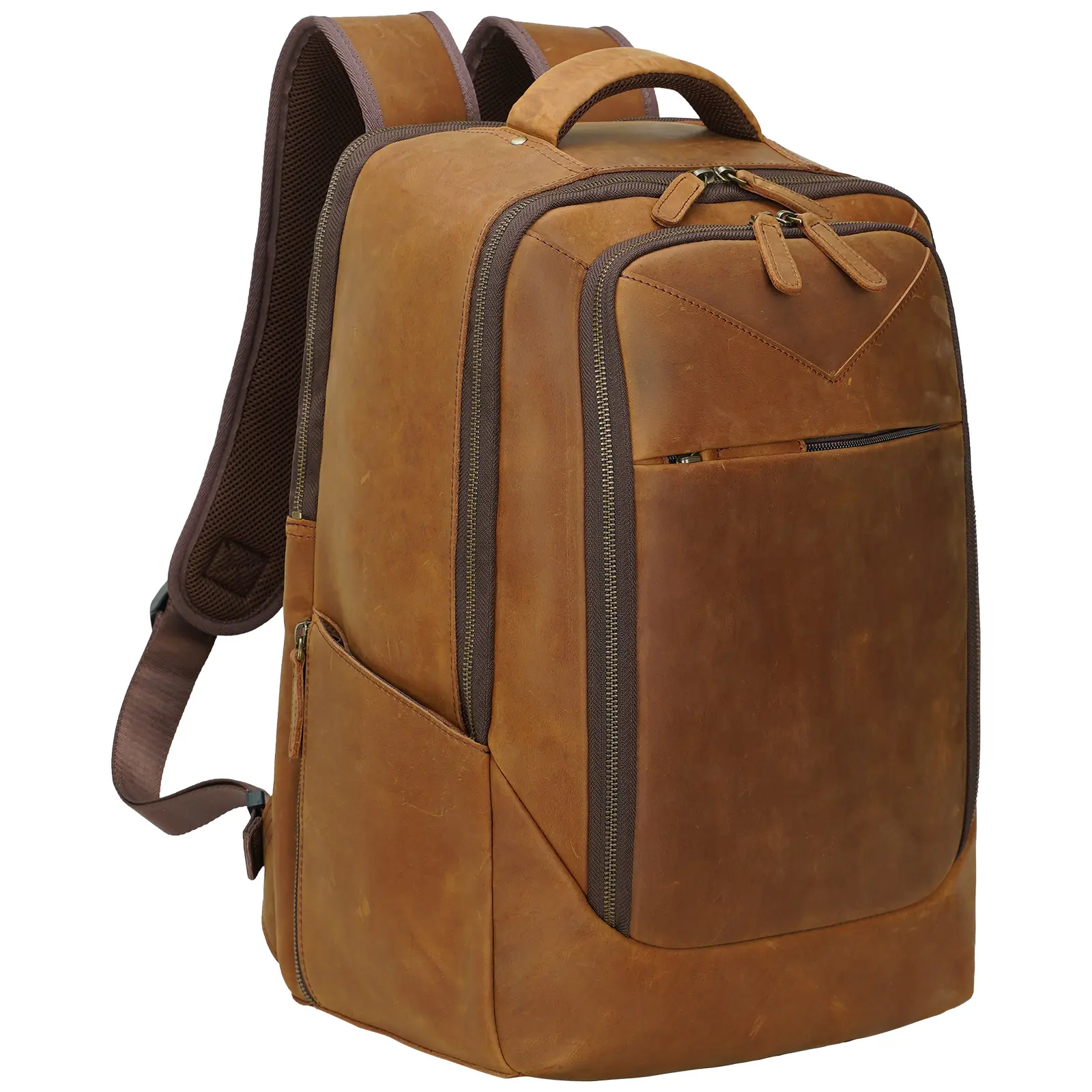 New Design Customization Full Grain Crazy Horse Leather Backpack Leather Laptop Men Genuine Leather Laptop Backpack School Bag