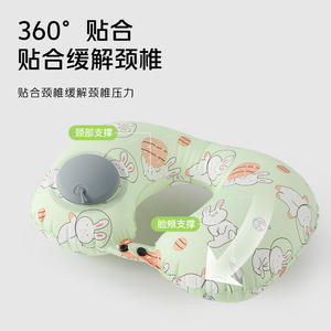 Oreiller de voyage en soie glacée en forme de U, support de cou portable, gonflable par pression, pliable, motif animal, polyester - Product Image 4