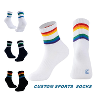 Chaussettes de sport athlétiques en coton respirant à rayures colorées, élastiques et rembourrées, pour jeunes sportifs, vente en gros, personnalisables OEM