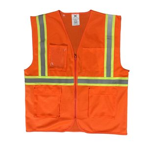 CITICITY - Chaleco Industrial de Alta Visibilidad al por Mayor, Chaleco de Seguridad Reflectante de Malla de Poliéster Naranja con Múltiples Bolsillos y Cremallera - Product Image 2