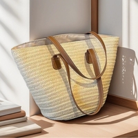 Panier en paille naturelle fait main, design classique simple, grand espace, idéal pour le shopping, les voyages et la plage - Vente chaude