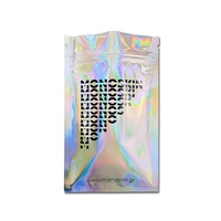 Pochette zippée en mylar holographique personnalisée, fermeture à 3 côtés, pochette plate, un côté transparent, un côté holographique, pour accessoires de maquillage