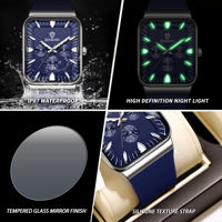 BINBOND 2026 Model Baru Tali Silikon Bercahaya Dial Persegi Panjang Jam Tangan Pria Unik Tahan Air Mewah Jam Tangan Quartz untuk Pria