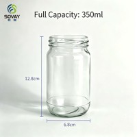 Pot en verre transparent de 300 ml, haut et droit, légèrement arrondi, avec col à vis, pour miel, confiture, sauce chili, emballage alimentaire