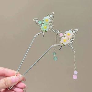 Épingle à cheveux style chinois, épingle à chignon Hanfu, bijou en métal, bâtonnet à cheveux vintage, fleur, papillon, pompon, épingles à cheveux, bijoux Hanfu - Product Image 4