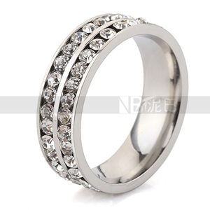 Fashion <b>Rings</b> Double Row <b>Crystal</b> 6Mm Stainless Steel <b>Ring</b> Women's Gift Jewelry Channel Setting White And Purple - Product Image 2