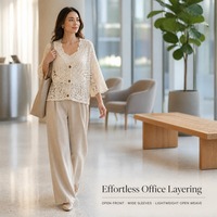 Cardigan en crochet ouvert sur le devant personnalisé OEM ODM pour femme – Idéal pour le bureau, les sorties, la plage – Léger, tricoté, pour l'été et les superpositions