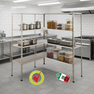 Scaffale Impilabile a 4 Ripiani INOX POWER INXSCA0084 in Acciaio Inox AISI 304, 200x50cm, Altezza 180cm, con Caratteristiche Durevoli - Product Image 3