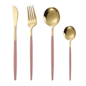 Juego de cuchillos, tenedores y cucharas de acero inoxidable, 4 piezas, cubertería moderna para cocina occidental, carne, postre, vajilla reutilizable - Product Image 3