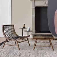 Grosir kursi Boho Retro buatan tangan kayu Solid, tali Sitar aksen kursi santai tanpa sandaran lengan untuk ruang tamu furnitur ruang tamu