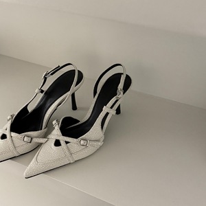 Factory Wholesale Green Satin Pointy One-line Stiletto Heels Women Spring and Summer Sandals Shoes - Product Image 4