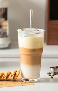 Gobelet en verre transparent de 20 oz avec couvercle, réutilisable, design moderne, compatible avec les pailles, pour la maison et le bureau - Product Image 2