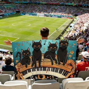 OEM ODM Cuatro gatos negros acostados sobre <span class=keywords><strong>el</strong></span> teclado del <span class=keywords><strong>piano</strong></span> Capa con diseño de bandera y mangas para adultos, Capa de bandera portátil, Bandera corporal ligera - Product Image 6