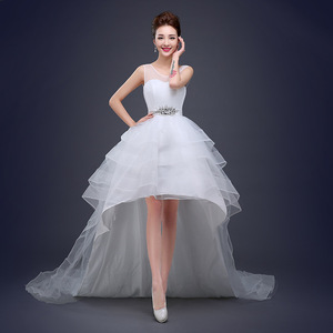2019 nuovo stile corea Sexy anteriore corto posteriore lungo senza maniche principessa in pizzo alto basso abiti <span class=keywords><strong>da</strong></span> <span class=keywords><strong>sposa</strong></span> con coda lunga - Product Image 3