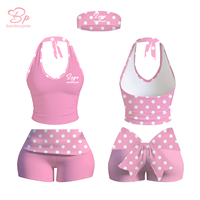 Nueva Colección Y2K Ropa para Mujer, Conjunto de 2 Piezas con Logotipo Personalizado, Top Halter sin Espalda con Estampado de Puntos Rosas y Pantalones Cortos Plegables